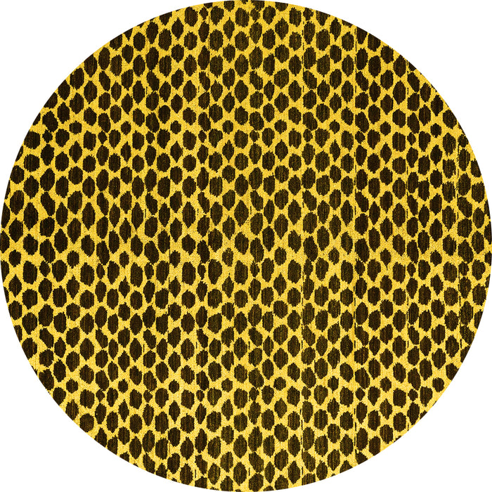 Round Machine Washable Abstract Yellow Modern Rug, wshabs5077yw