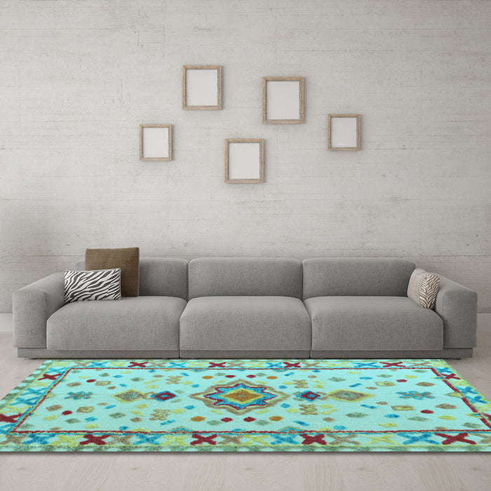 Machine Washable Oriental Light Blue Traditional Rug in a Living Room, wshabs5078lblu