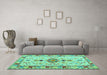 Machine Washable Oriental Turquoise Traditional Area Rugs in a Living Room,, wshabs5078turq