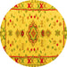 Round Machine Washable Oriental Yellow Traditional Rug, wshabs5078yw