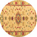 Round Machine Washable Oriental Brown Traditional Rug, wshabs5078brn