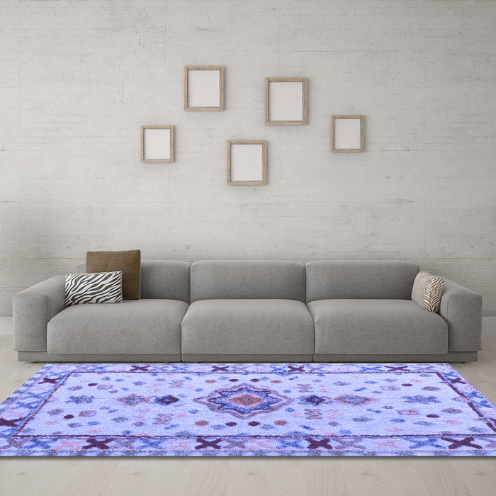 Machine Washable Oriental Blue Traditional Rug in a Living Room, wshabs5078blu
