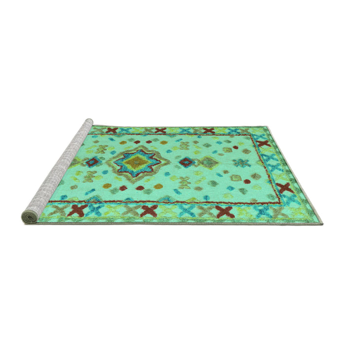 Sideview of Machine Washable Oriental Turquoise Traditional Area Rugs, wshabs5078turq