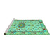 Sideview of Machine Washable Oriental Turquoise Traditional Area Rugs, wshabs5078turq