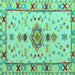 Square Machine Washable Oriental Turquoise Traditional Area Rugs, wshabs5078turq