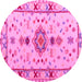 Round Machine Washable Oriental Pink Traditional Rug, wshabs5078pnk