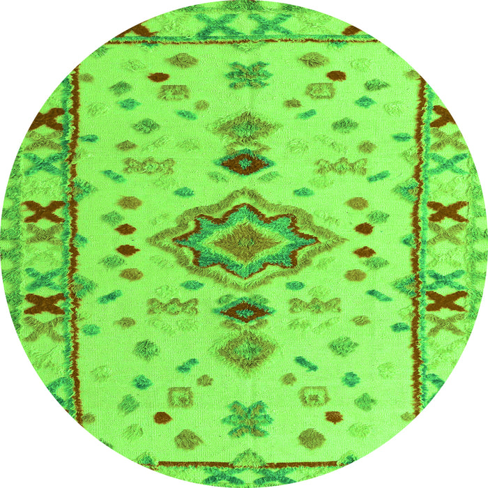 Round Machine Washable Oriental Green Traditional Area Rugs, wshabs5078grn