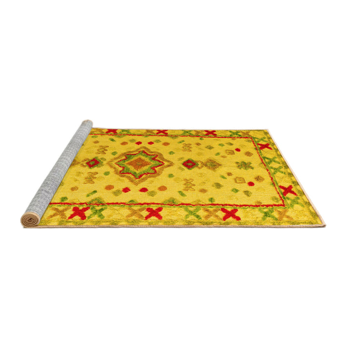 Sideview of Machine Washable Oriental Yellow Traditional Rug, wshabs5078yw