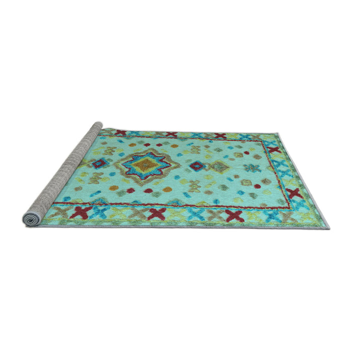 Sideview of Machine Washable Oriental Light Blue Traditional Rug, wshabs5078lblu