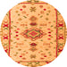 Round Machine Washable Oriental Orange Traditional Area Rugs, wshabs5078org