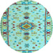 Round Machine Washable Oriental Light Blue Traditional Rug, wshabs5078lblu