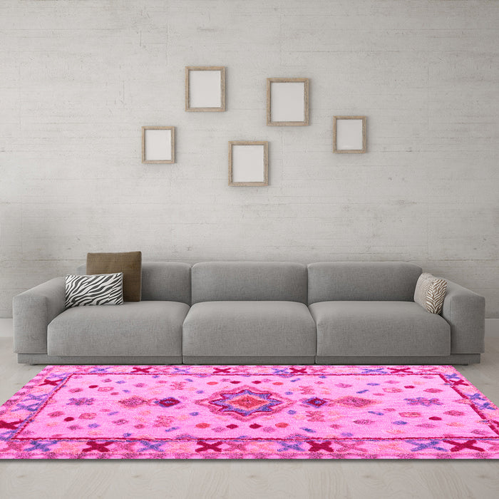 Machine Washable Oriental Pink Traditional Rug in a Living Room, wshabs5078pnk