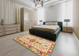 Abstract Bronze Brown Oriental Rug in a Bedroom, abs5078