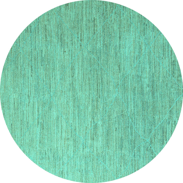 Round Machine Washable Solid Turquoise Modern Area Rugs, wshabs5079turq