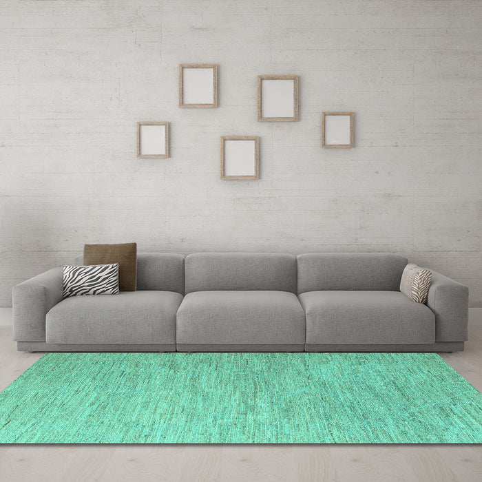 Machine Washable Solid Turquoise Modern Area Rugs in a Living Room,, wshabs5079turq