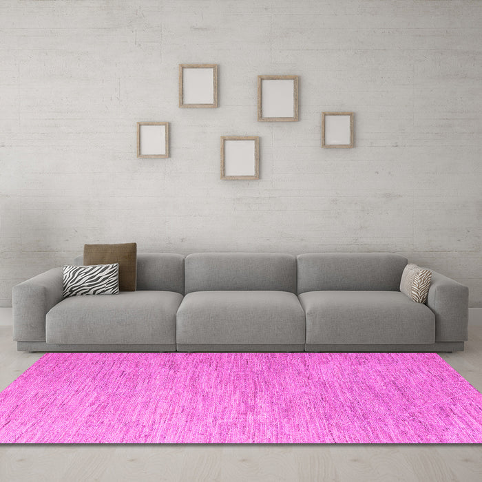 Machine Washable Solid Pink Modern Rug in a Living Room, wshabs5079pnk