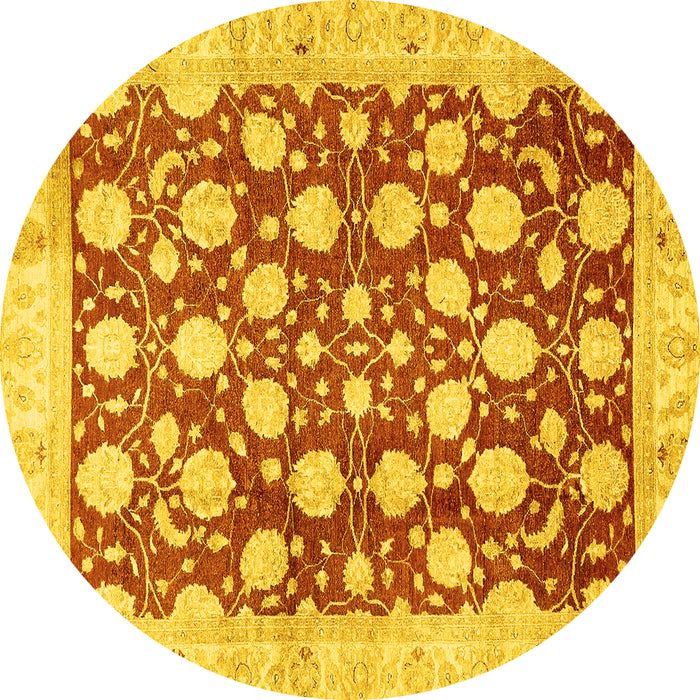 Round Machine Washable Abstract Yellow Modern Rug, wshabs507yw