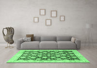 Machine Washable Abstract Emerald Green Modern Rug, wshabs507emgrn