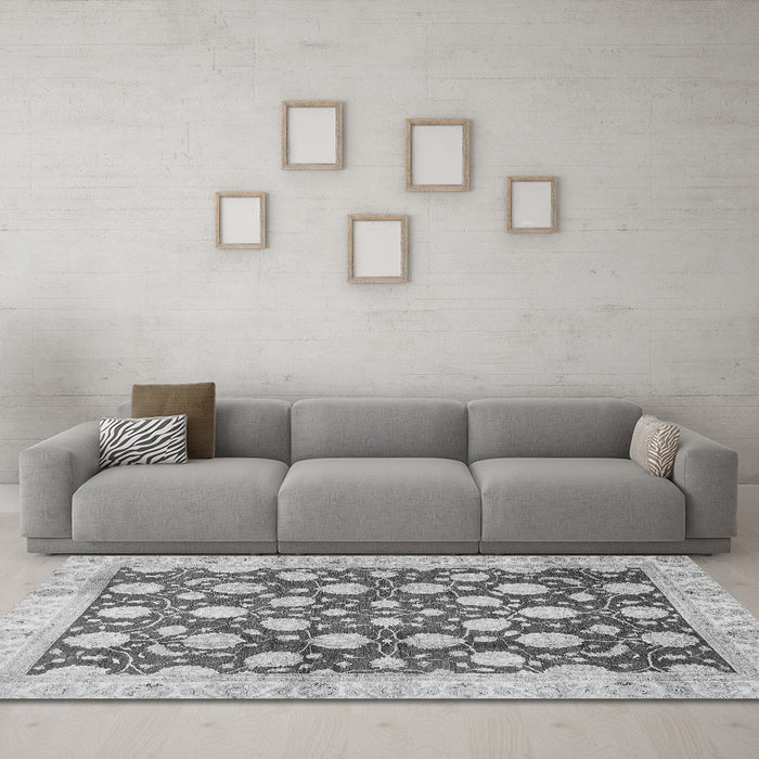 Machine Washable Abstract Gray Modern Rug in a Living Room,, wshabs507gry