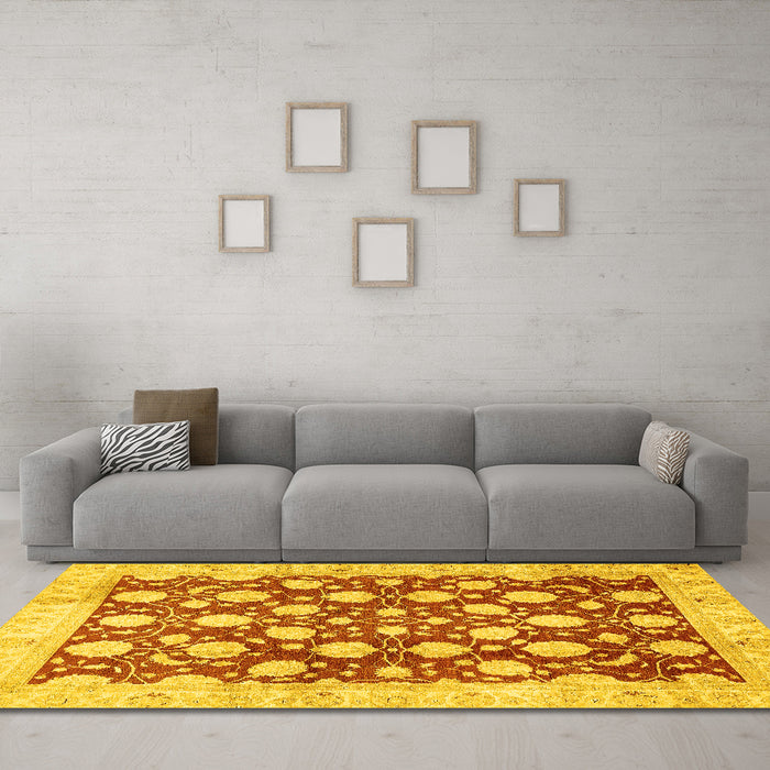 Machine Washable Abstract Yellow Modern Rug in a Living Room, wshabs507yw