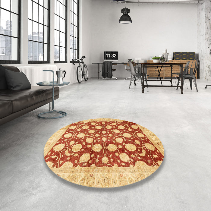 Round Abstract Orange Red Modern Rug in a Office, abs507