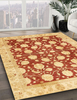 Machine Washable Abstract Orange Red Rug in a Family Room, wshabs507