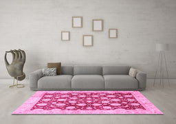 Machine Washable Abstract Pink Modern Rug in a Living Room, wshabs507pnk
