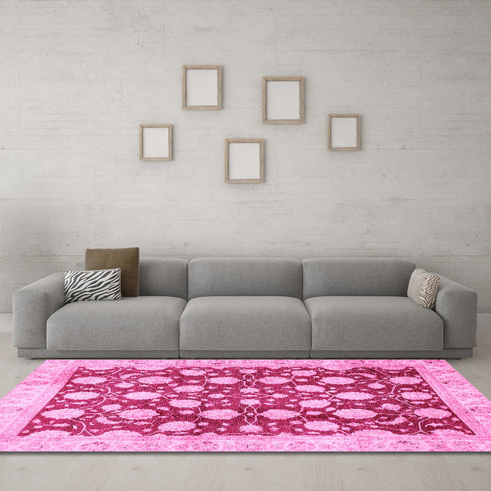 Machine Washable Abstract Pink Modern Rug in a Living Room, wshabs507pnk
