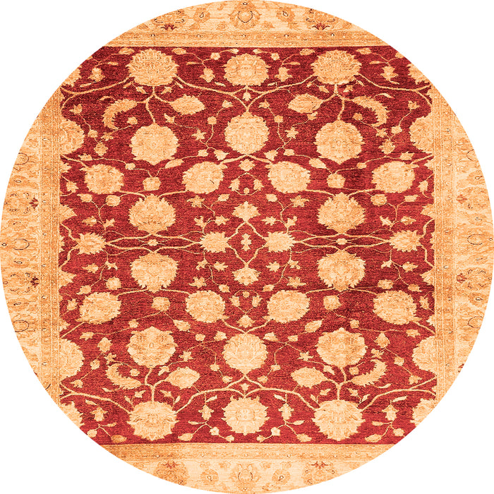 Round Machine Washable Abstract Orange Modern Area Rugs, wshabs507org