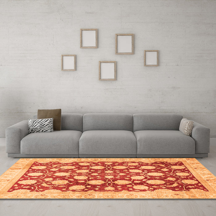 Machine Washable Abstract Orange Modern Area Rugs in a Living Room, wshabs507org