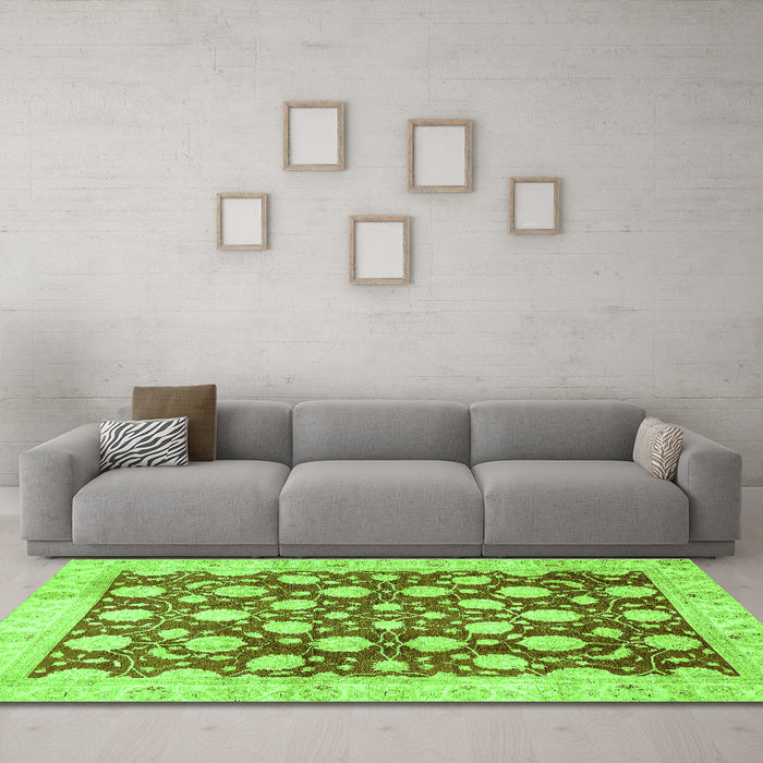 Machine Washable Abstract Green Modern Area Rugs in a Living Room,, wshabs507grn