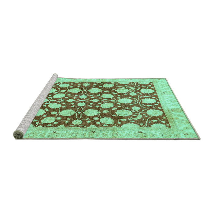 Sideview of Machine Washable Abstract Turquoise Modern Area Rugs, wshabs507turq