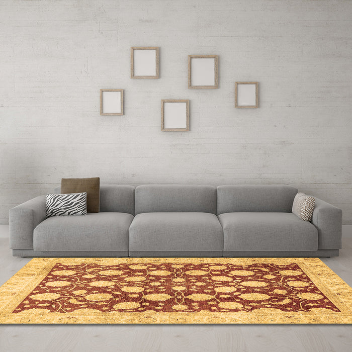 Machine Washable Abstract Brown Modern Rug in a Living Room,, wshabs507brn