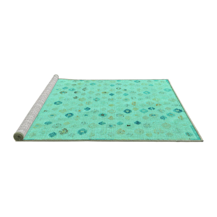 Sideview of Machine Washable Abstract Turquoise Modern Area Rugs, wshabs5080turq