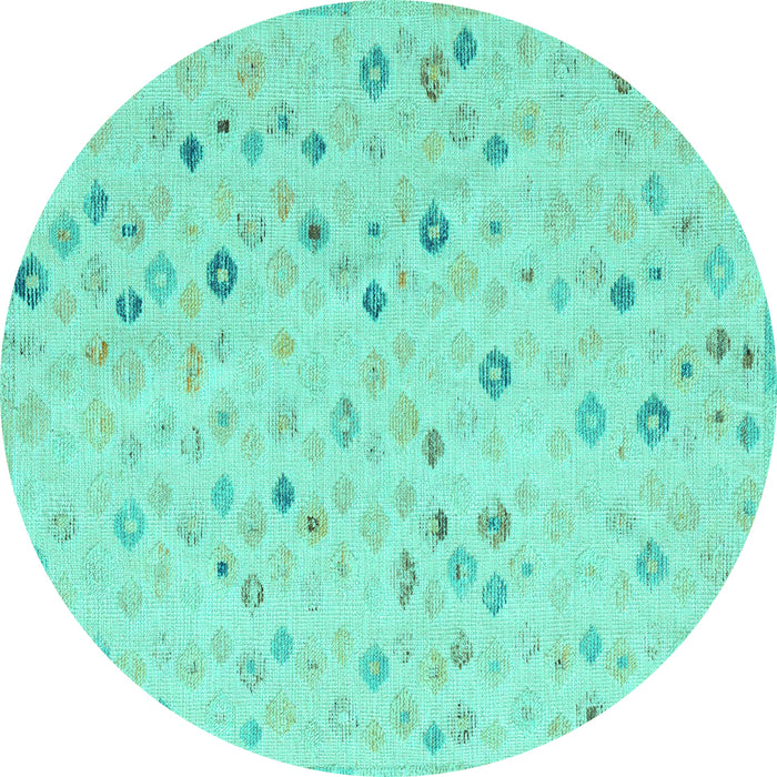 Round Machine Washable Abstract Turquoise Modern Area Rugs, wshabs5080turq