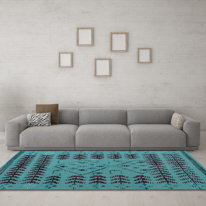 Machine Washable Abstract Light Blue Modern Rug in a Living Room, wshabs5081lblu