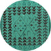 Round Machine Washable Abstract Turquoise Modern Area Rugs, wshabs5081turq