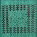 Square Machine Washable Abstract Turquoise Modern Area Rugs, wshabs5081turq