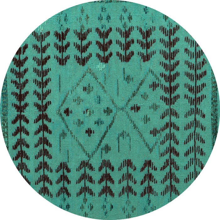 Round Abstract Turquoise Modern Rug, abs5081turq