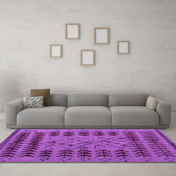 Machine Washable Abstract Purple Modern Area Rugs in a Living Room, wshabs5081pur