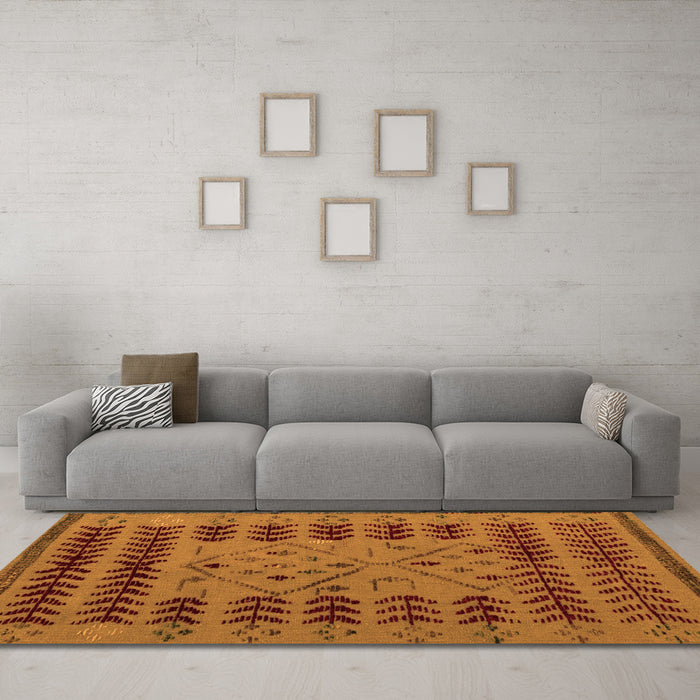 Machine Washable Abstract Orange Modern Area Rugs in a Living Room, wshabs5081org