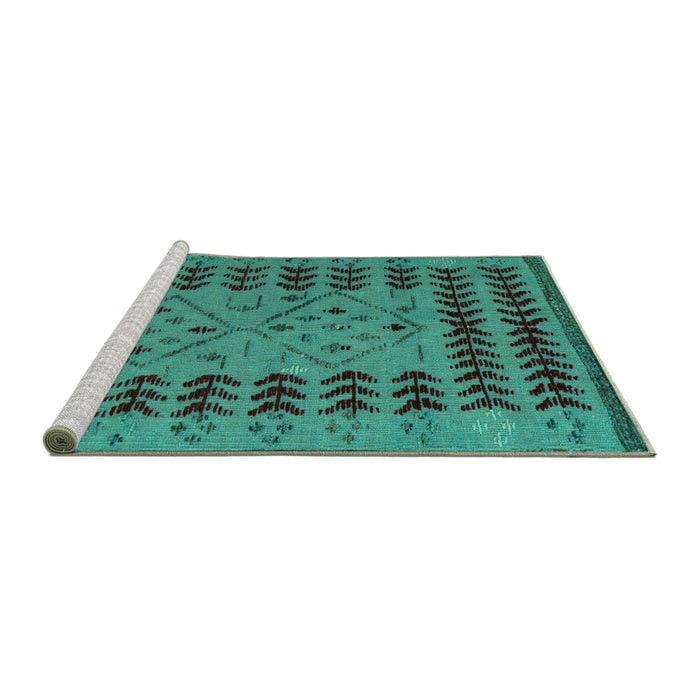 Sideview of Machine Washable Abstract Turquoise Modern Area Rugs, wshabs5081turq