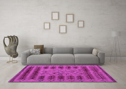 Machine Washable Abstract Pink Modern Rug in a Living Room, wshabs5081pnk