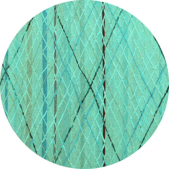 Round Machine Washable Abstract Turquoise Modern Area Rugs, wshabs5082turq