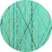 Round Machine Washable Abstract Turquoise Modern Area Rugs, wshabs5082turq