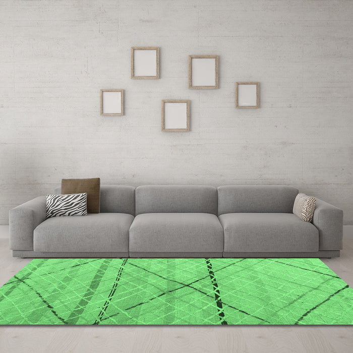 Machine Washable Abstract Emerald Green Modern Area Rugs in a Living Room,, wshabs5082emgrn