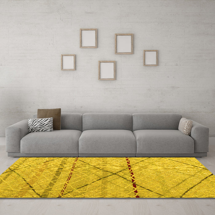 Machine Washable Abstract Yellow Modern Rug in a Living Room, wshabs5082yw