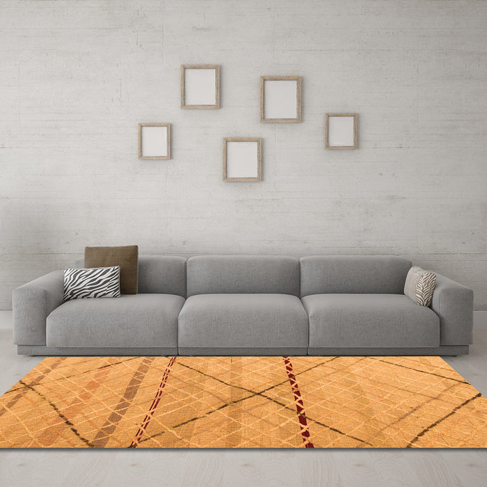 Machine Washable Abstract Orange Modern Area Rugs in a Living Room, wshabs5082org