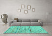 Machine Washable Abstract Turquoise Modern Area Rugs in a Living Room,, wshabs5082turq