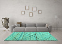 Machine Washable Abstract Turquoise Modern Rug, wshabs5082turq